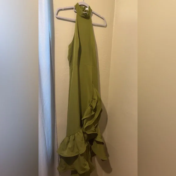 FASHIONNOVA Elegant Olive Green Halter Dress - Picture 4 of 5
